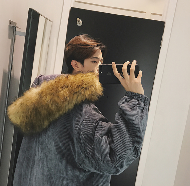 2021 winter new cotton suit Korean version of corduroy cotton men's trend in the long section of cotton jacket couple hooded jacket