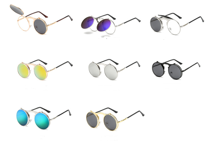 Retro Metal Punk Steam Flip Sunglasses