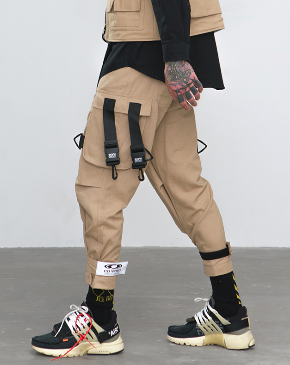 INFLATLION Loose Fit Elastic Waist Cargo Pants Street Ankle Banded Pants Large Casual Pockets Pants Fashion Cargo Pants 8884W