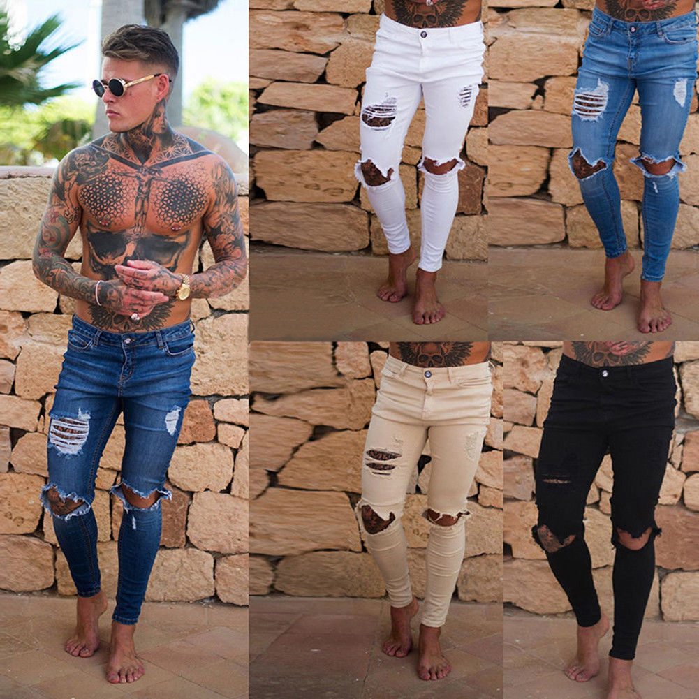 Men's jeans with ripped beggar pants
