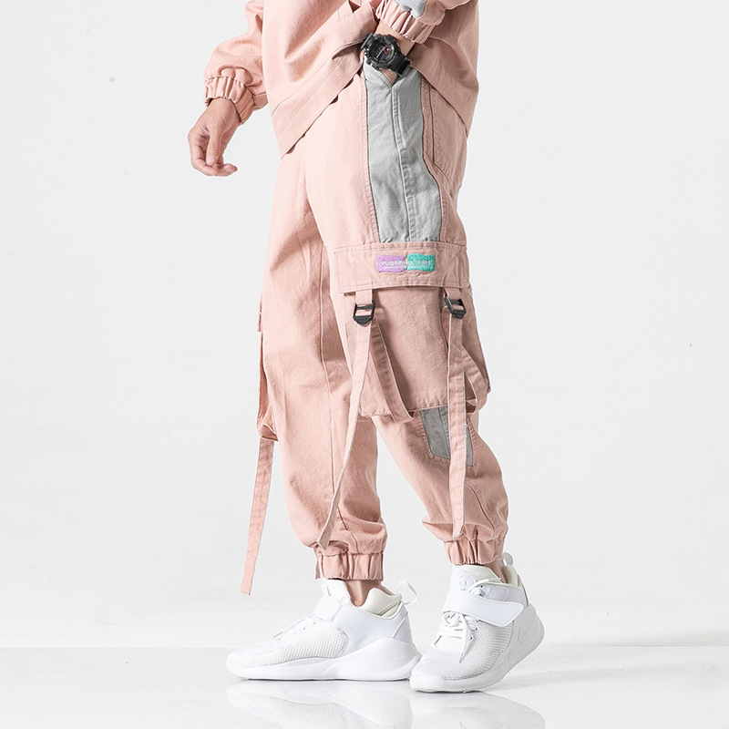 2021 spring new original unique design tide male skills wind country tide three-dimensional pocket webbing pants tooling pants