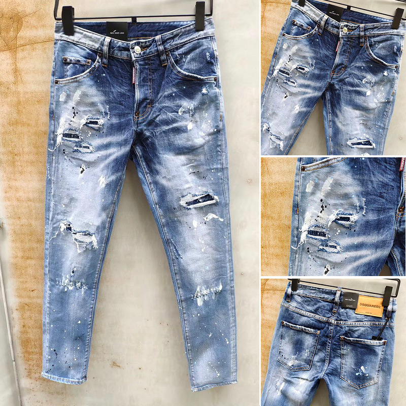 Frayed micro-elastic slim pants