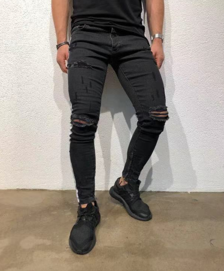 Solid color denim pants