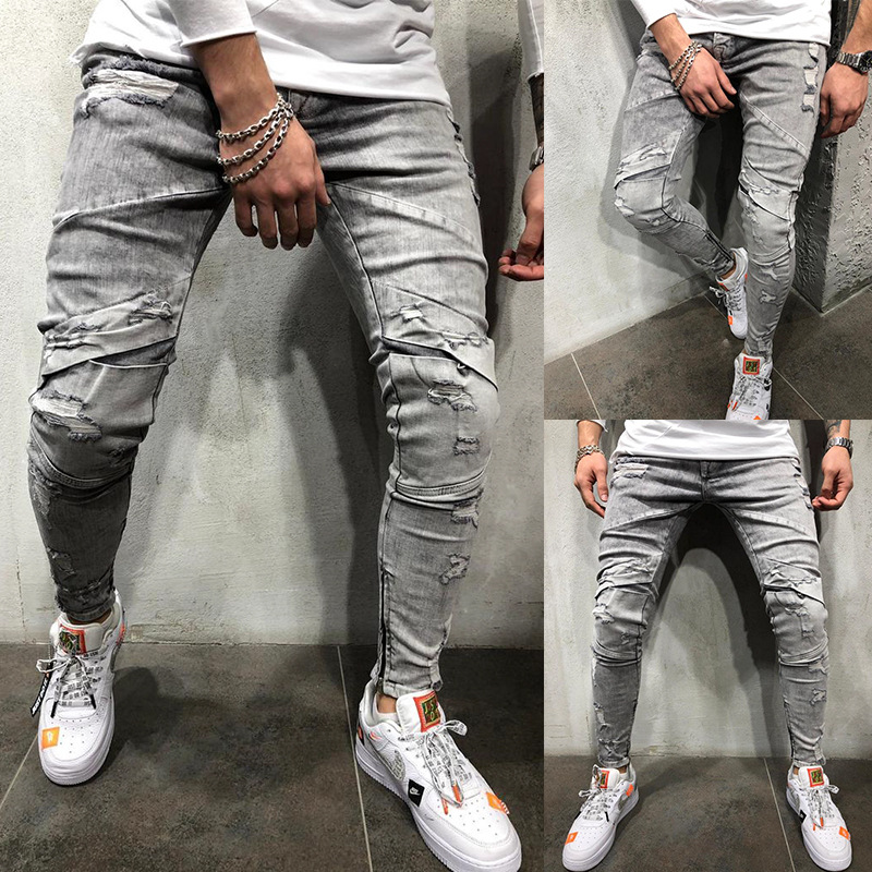 Frayed denim gray trousers