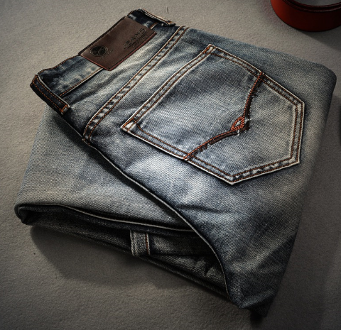 Fashion trend gray white classic retro washed denim trousers
