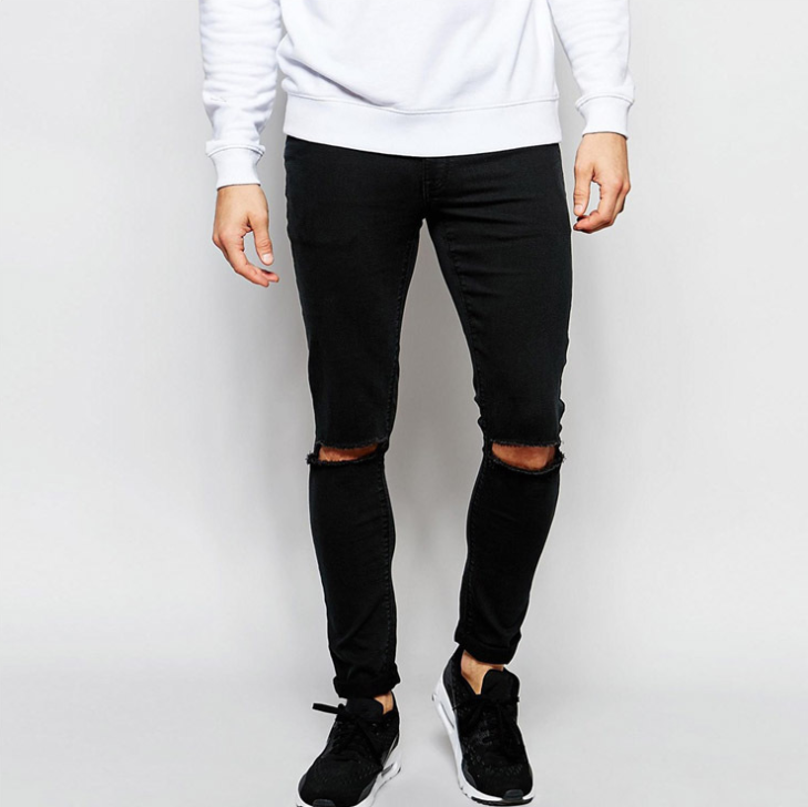 Black jeans men's small feet stretch holes