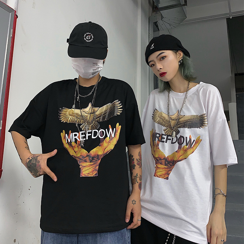 Distressed printed OVERSIZET shirt short sleeve INS street HIPHOP loose TEE