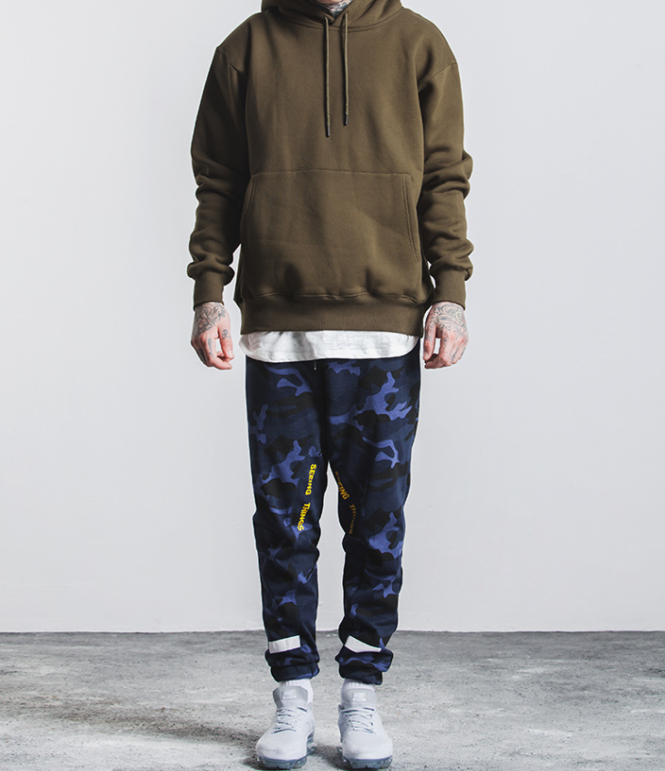 Street trend blue camouflage bamboo section cotton beam foot pants Wei pants