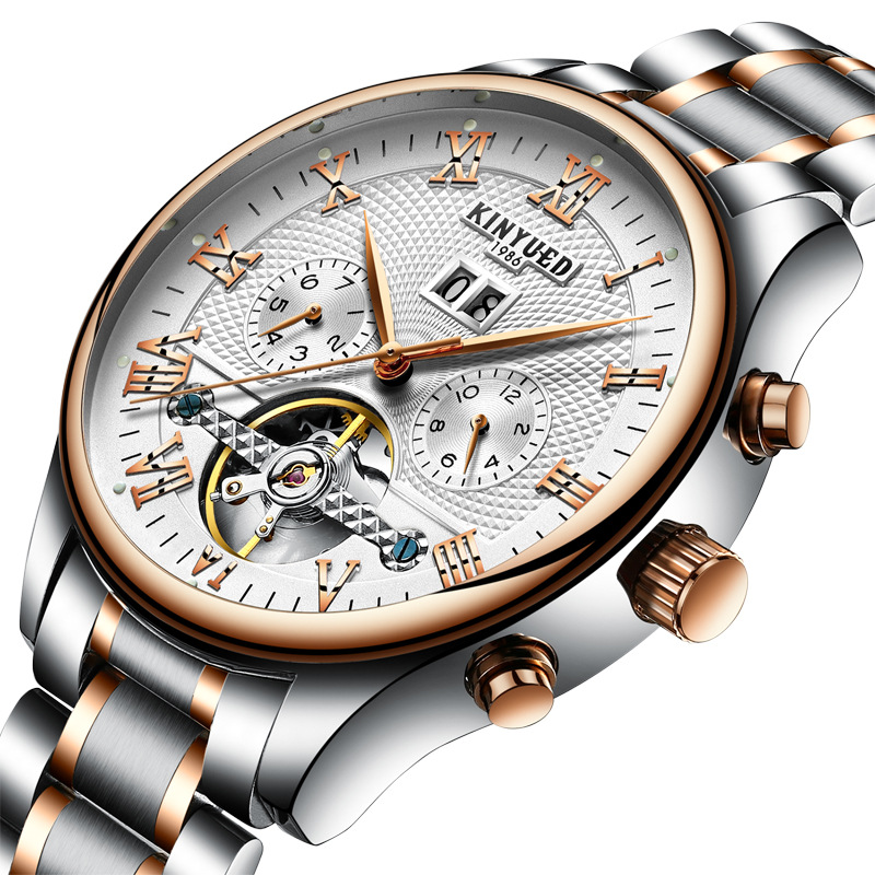 Stainless steel automatic hollow mechanical watch