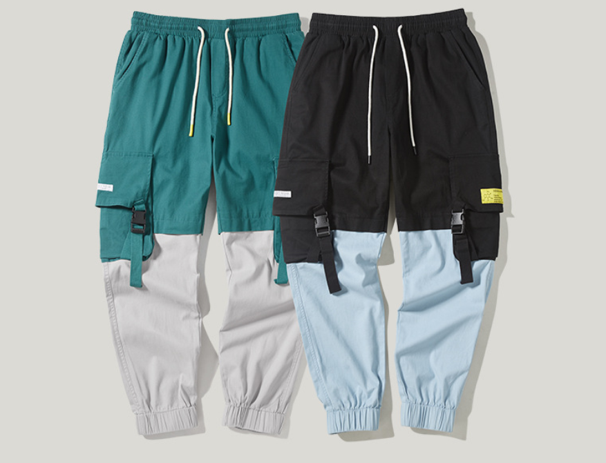 New style brand function buckle pocket contrast color stitching men's beamed overalls