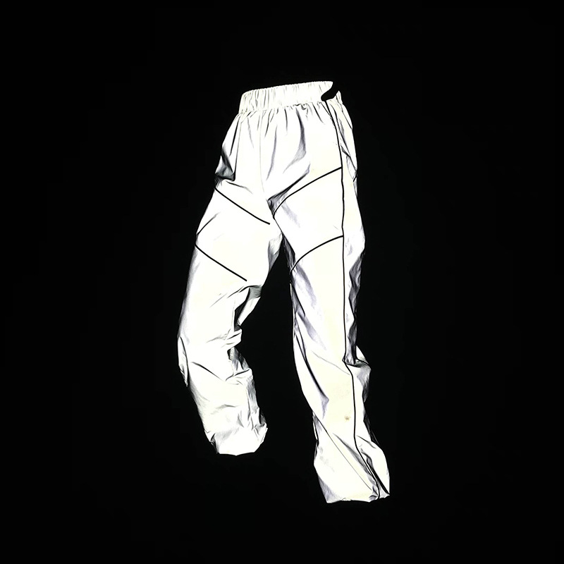 Europe and the United States explosion models 2021 spring new fashion high waist loose reflective strip sports casual pants women a generation