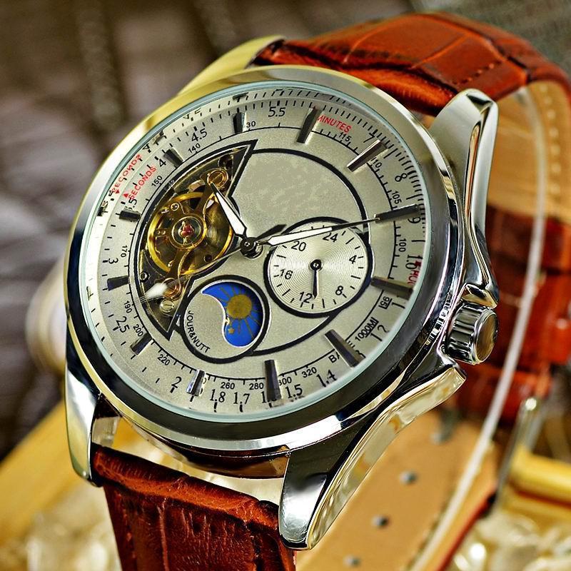 Explosion money foreign trade wish hot sell tourbillon, blue light star hollowed out machine men watch steel belt table 1305
