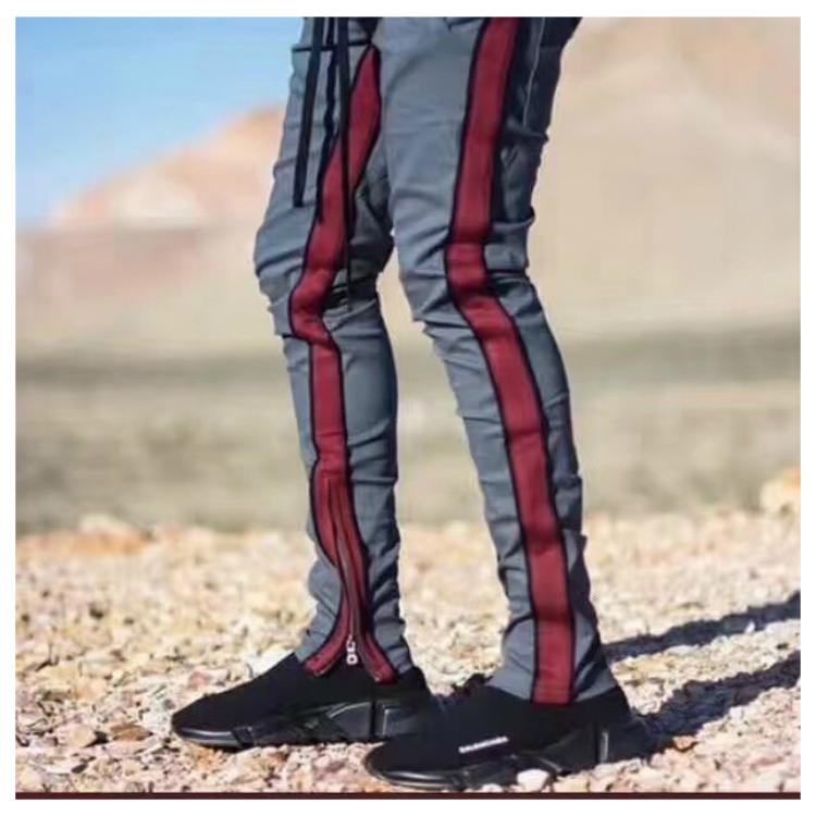 Double Stripes Ankle Zips Track Pants fear of god Color Blocking Sweatpants Black Drawstring Free Shipping