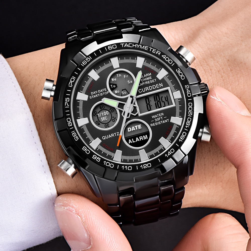 Alloy band dual display electronic watch