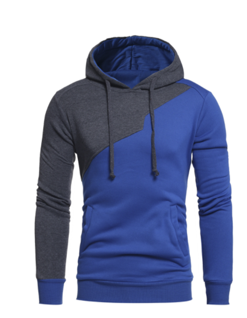 Personality Stitching Men's Slim Pullover Hooded Sweater
