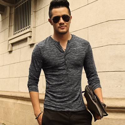 Men's solid color button  t-shirt