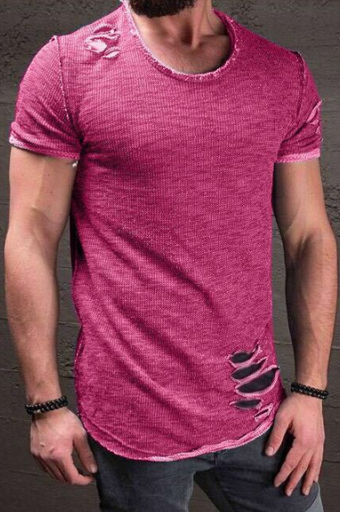 Europe And The United States Short-sleeved T-shirt With Holes 5 Colors 7 Yards