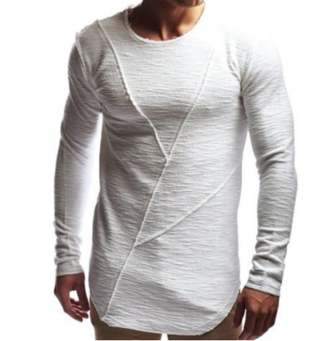 Plus Size Men Tshirts Long Sleeve Fashion Tee Shirts Casual Pullover T Shirt Top O Neck Irregular Hem Slim Fit Streetwear 3XL