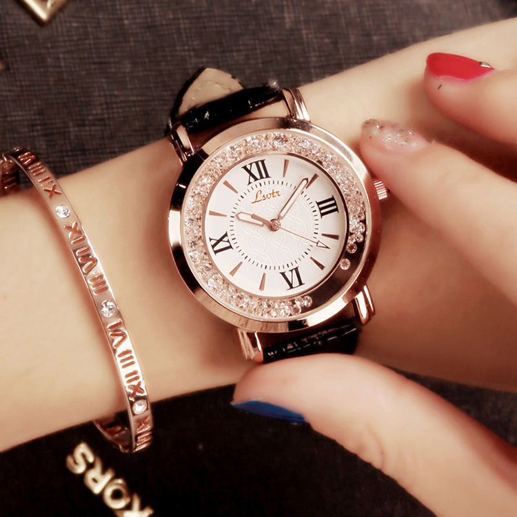 Mobile rhinestone women's watch Korean fashion trend student retro belt watch quartz watch