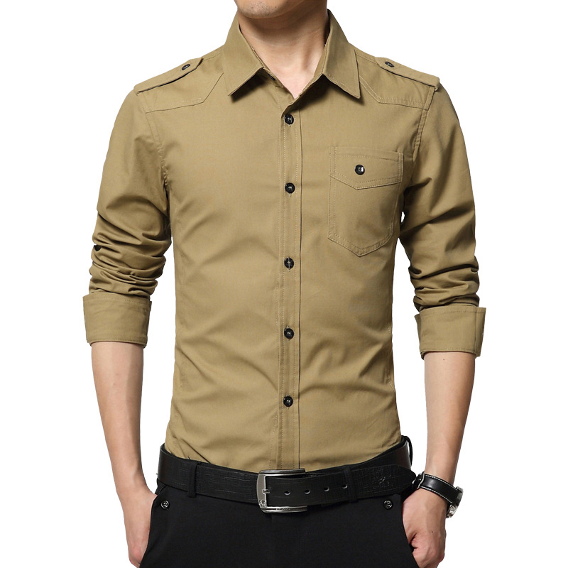 Long sleeved shirt slim fashion casual shirt military style badges Mens Cotton Shirt tide