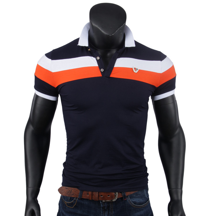 Men's Casual Colorblock Shirt Short Sleeve Slim Lapel T-Shirt Top