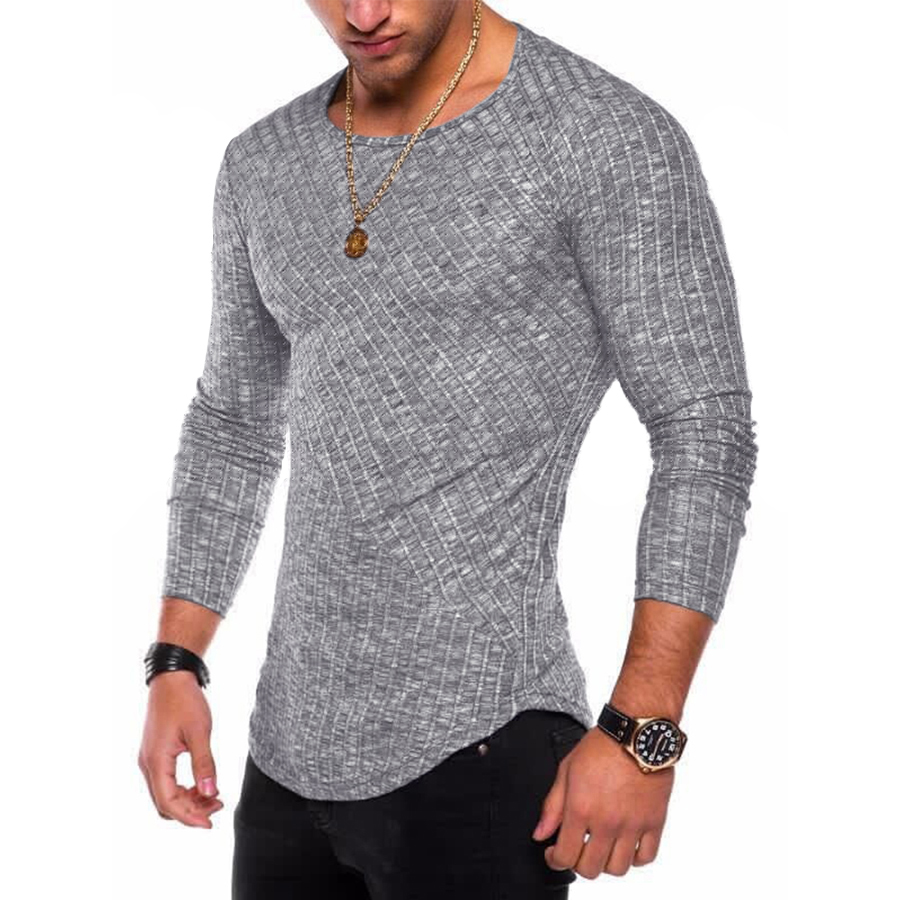 4 Colors 2021 Spring Men Long Sleeve T Shirt Casual Round Neck Striped Elastic Fit Funny Streetwear Solid Tshirt Hip Hop Tops