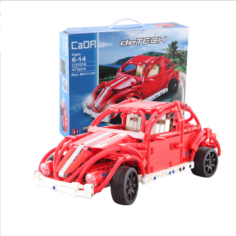 Remote control beetle toy car compatible with building block machinery group red pickup truck