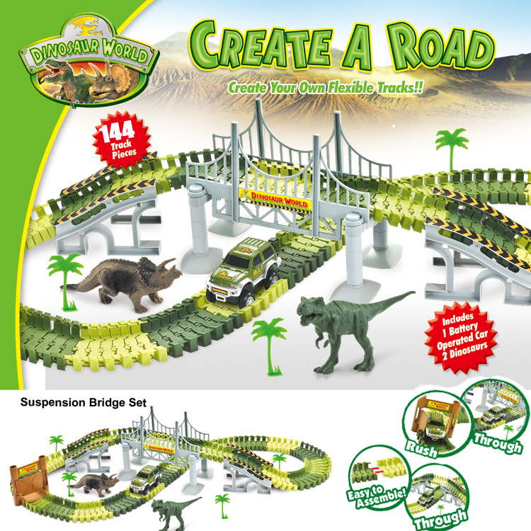 Dinosaur electric track car toy DIY assembly double - layer puzzle toy