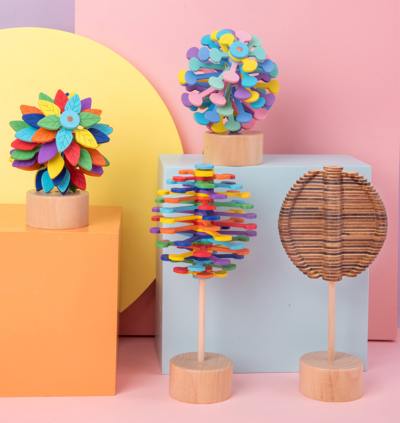 Rotary Bar Wooden Relief Spin Lollipop Fibonacci Sequence Decorative Props Diy Creative Stress Relief Toy
