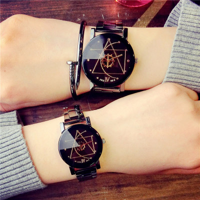 Personalized Turntable Gun Black Quartz Couple Watch