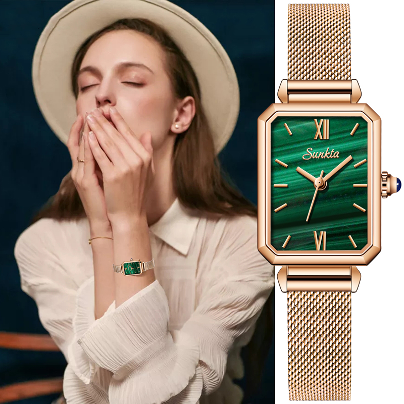 Ladies Watch Malachite Green Small Green Watch Fashion Retro Square Waterproof Female Watch