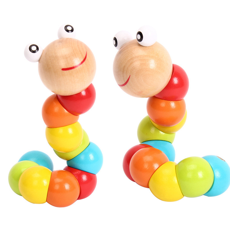 Wooden twisted worm toy