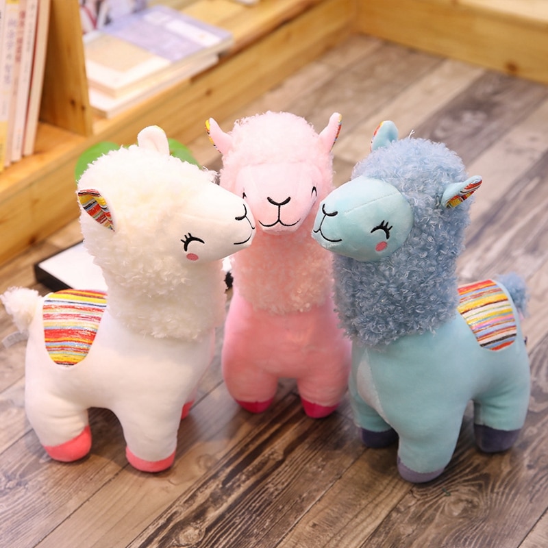 Cute squinting happy alpaca doll plush toy