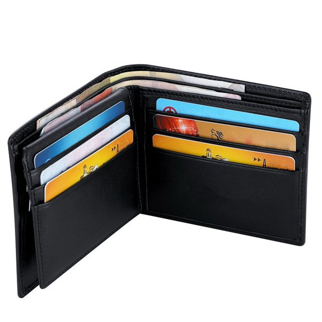 Short leather wallet with loose leaf anti magnetic wallet