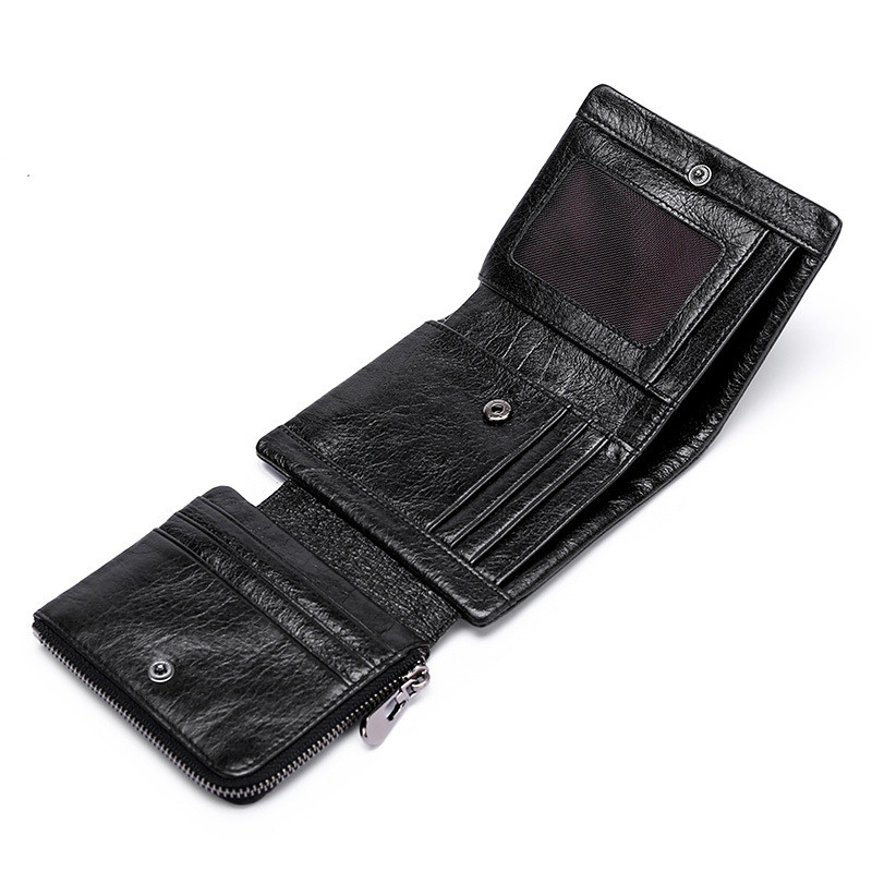 Casual Retro First Layer Cowhide Three-fold Buckle Coin Purse Short Money