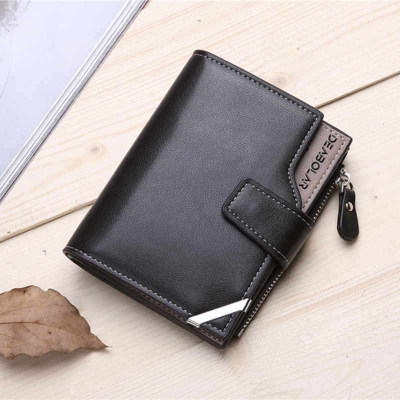 Fashion Zipper Men's Short Wallet With Vertical Iron Edge