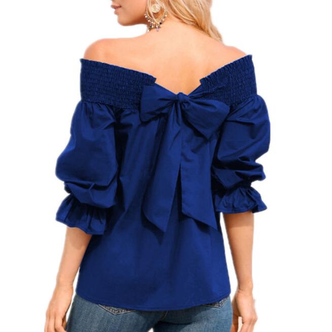 Sexy Off Shoulder Tops Spring Summer Strapless Women Blouse Bowknot Slash Neck Shirts Casual Loose Blusas Plus Size