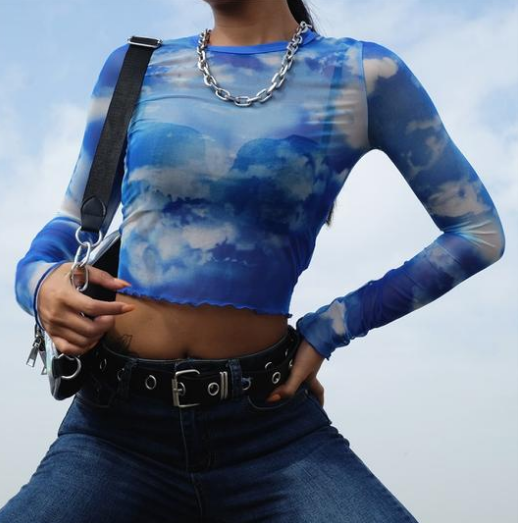 Digital Print Blue Sky Baiyun Print Top