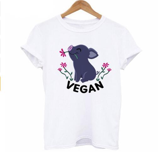 T-shirt Mulheres Roupas Planta Vegetariana Vegan  Feliz Kawaii O-neck T Camisa Impresso T Camisa De Manga Curta Casual Feminina