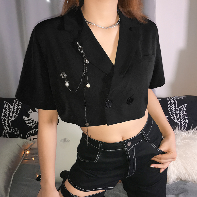 European street wind chain short paragraph navel suit jacket female