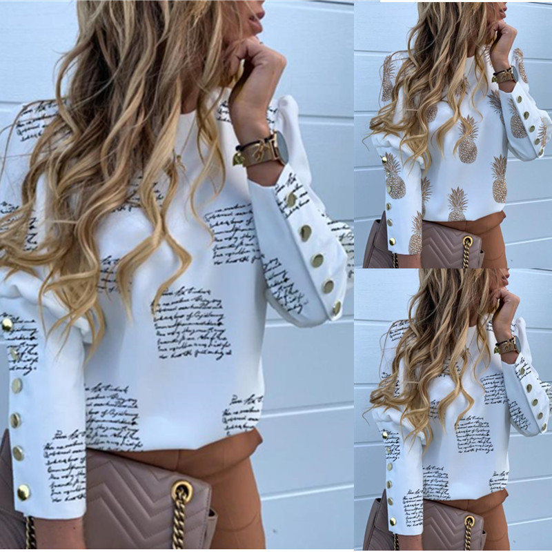 Long sleeve button pineapple print shirt