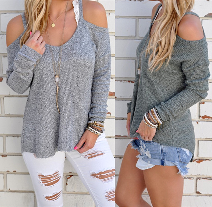 Autumn and winter sexy off-shoulder long-sleeved T-shirt tops shirt women's clothing