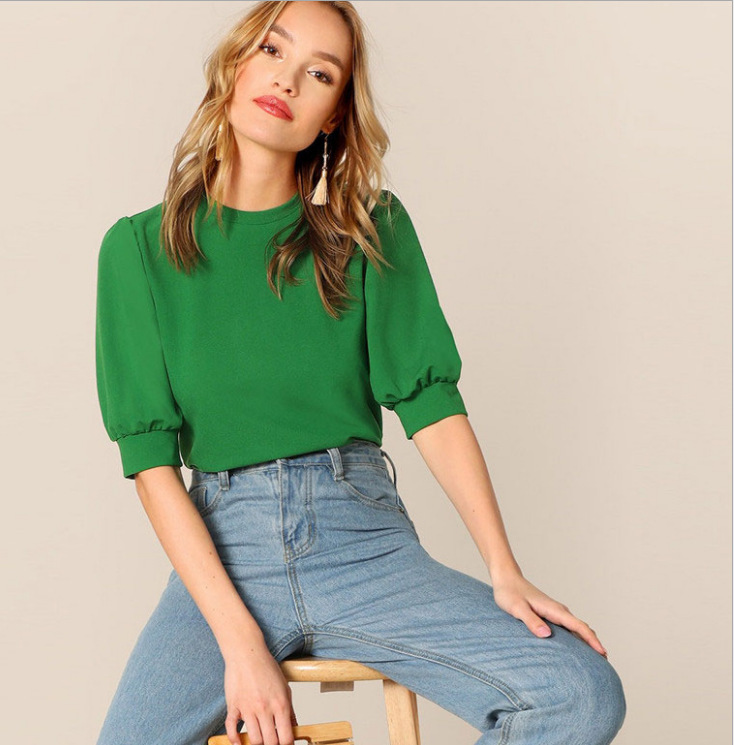 2021 new wish Amazon Europe and the United States explosions button round neck lanterns sleeves T-shirt