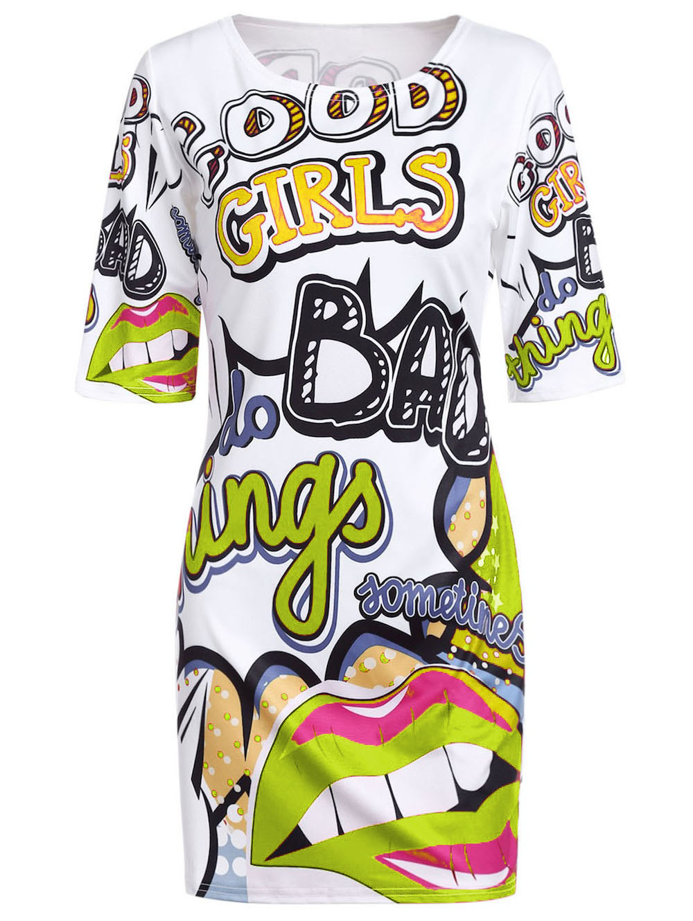 Funny red lip graffiti T-shirt dress