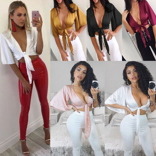 Solid color bandaged cropped short shirt