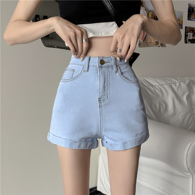 2021 New Net Red Small High Waist Wide Leg Pants Straight Hot Pants