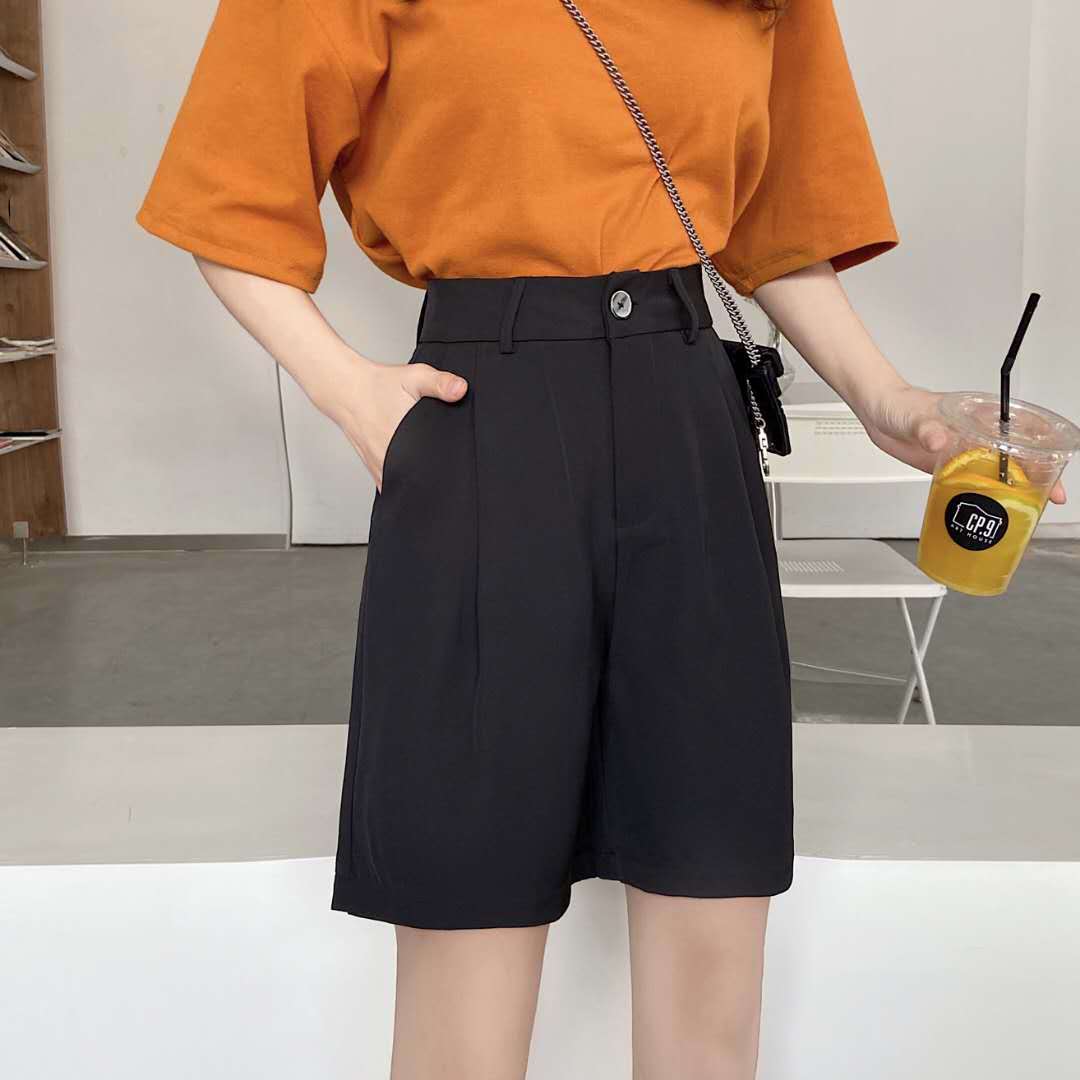 Black Korean Style High Waist Straight Loose Trousers