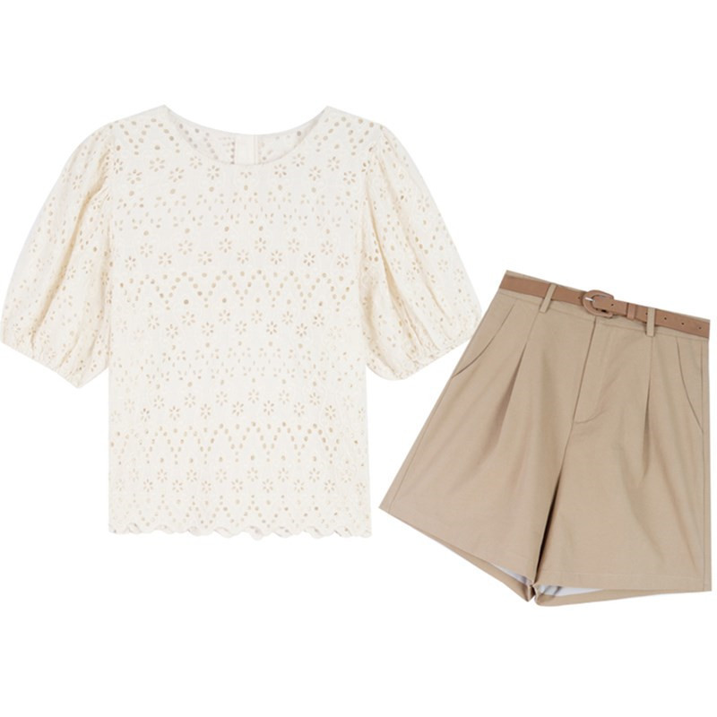 Can Salt Can Be Sweet Hollow Top Lace Shorts Two-piece Suit