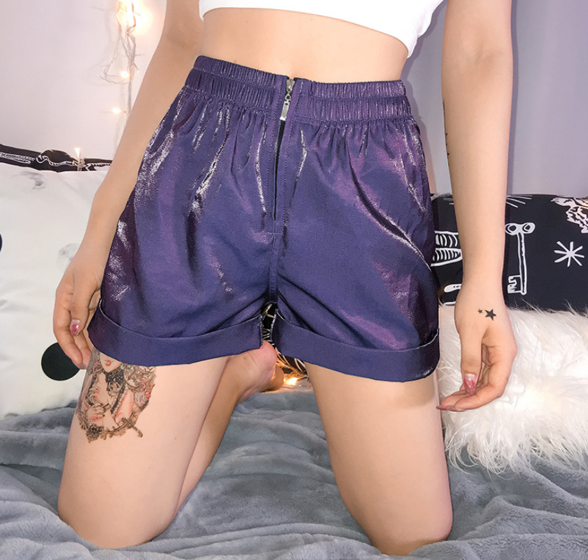 2021 speed sells Amazon explosion models women's European and American street wind zipper sparkling color casual tooling shorts women