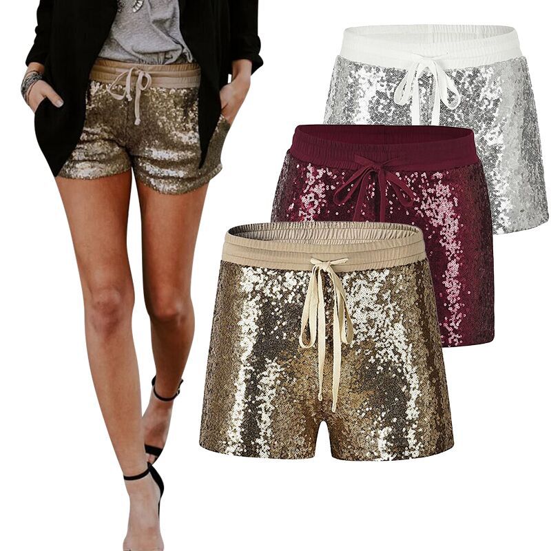 Explosive Shorts European And American Elastic Waist Sequin Lace-Up Nightclub Outfit